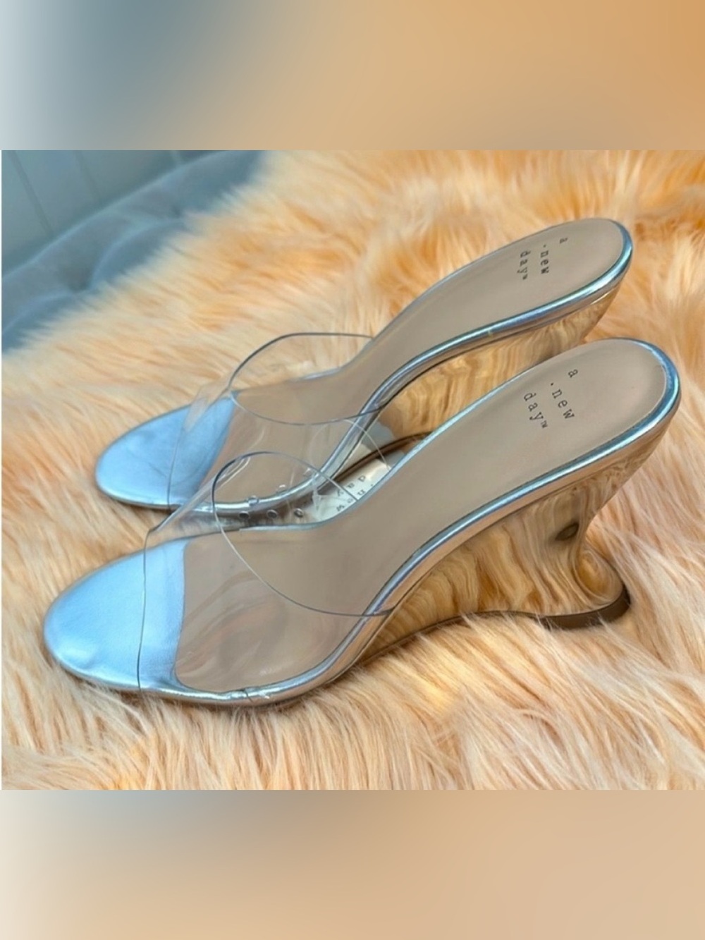 Silver Wedge Heels Slip On Sandals Sz 7.5 NEW! FIRM 50% OFF!